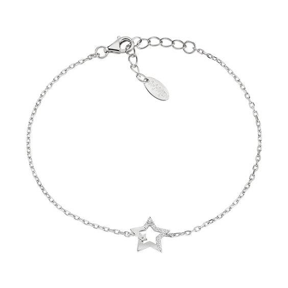 Bracciale Donna A Strato Singolo Con Ciondolo Stella E Perline – Catena In Argento, Regolabile 17.5+3 Cm – Ipoallergenico